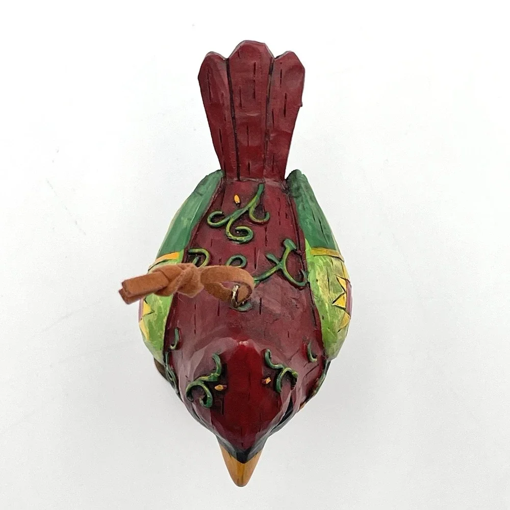 Hand Painted Resin Cardinal Bird Figurine Ornament Folk Art Pinecone Base 3.5